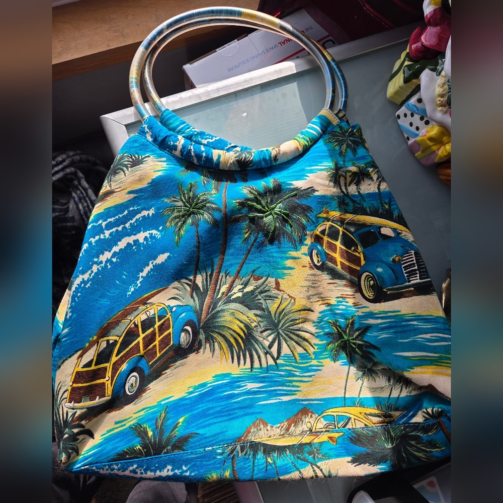 VTG Hand Bag Purse - Fabric Print Surfing Beach Summer Tropical